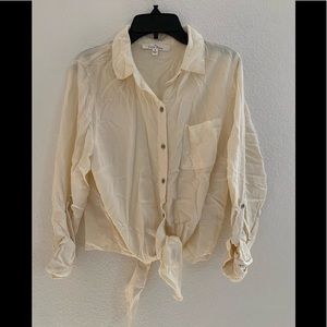 Front Tie Button Down White Shirt